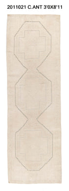 3x9 Old & Vintage Turkish Area Runner Rug