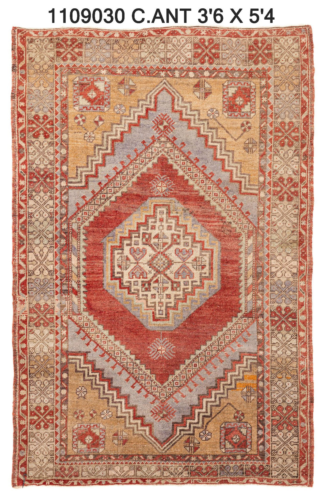 3x5 Red Vintage Turkish Area Rug