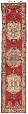 3x13 Red Vintage Turkish Runner Rug