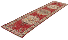 3x13 Red Vintage Turkish Runner Rug