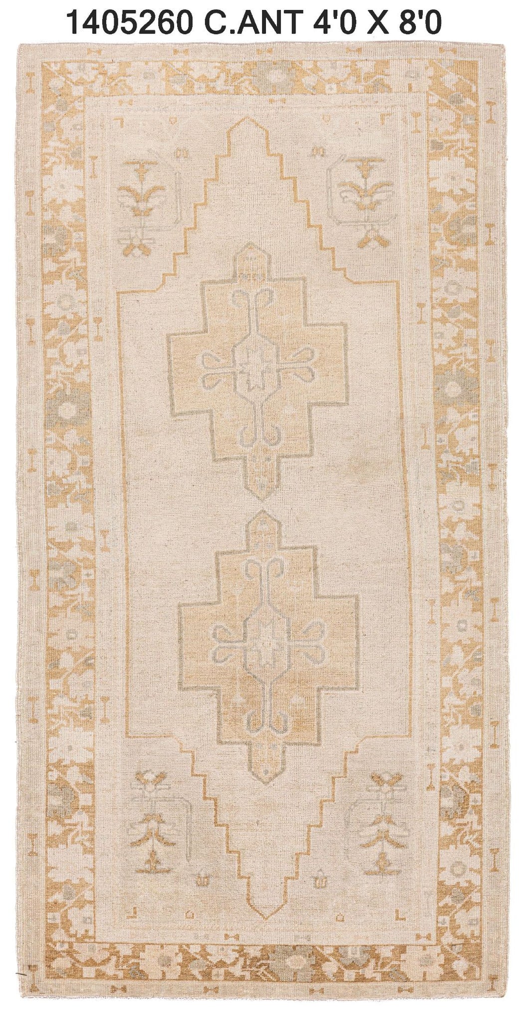 4x8 Gold Green & Light Brown Vintage Turkish Area Rug