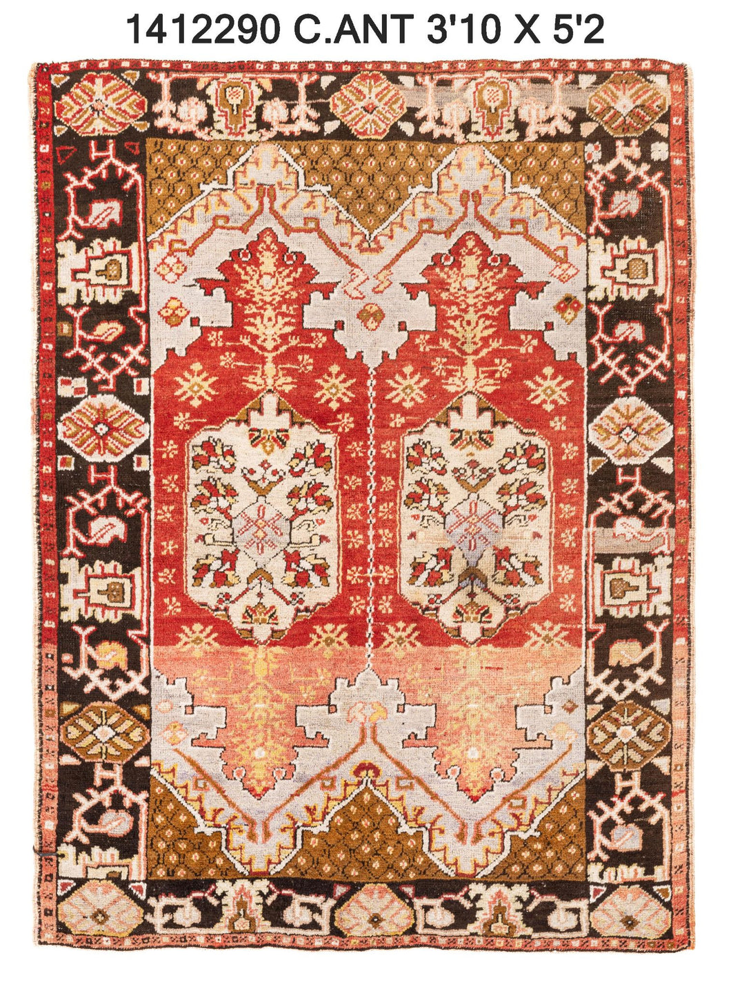 4x5 Red Vintage Turkish Area Rug