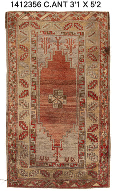 3x5 Red Vintage Turkish Area Rug