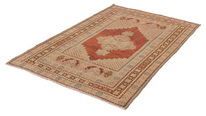 4x6 Indian Red & Ivory Old & Vintage Turkish Area Rug