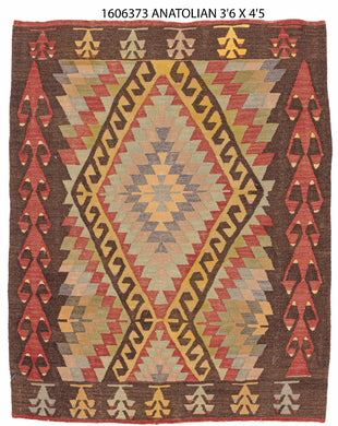 4x4 Colorful Vintage Turkish Area Rug