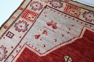 4x5 Red Vintage Turkish Area Rug