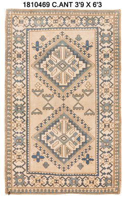 4x6 Wheat & Light Pink & Steel Blue Vintage Turkish Area Rug