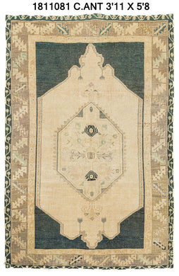 4x6 Wheat & Charcoal Soft Vintage Turkish Area Rug