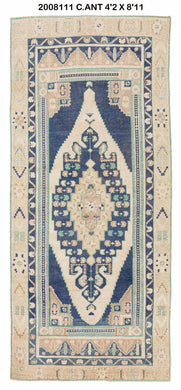 4x9 Old & Vintage Turkish Area Runner Rug