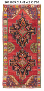 4x9 Old & Vintage Turkish Area Rug