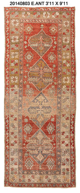 4x10 Red Vintage Turkish Runner Rug