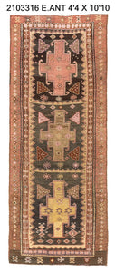 4x11 Old & Vintage Turkish Area Runner Rug
