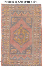 4x6 Light Pink & Lime Green & Gray Blue Vintage Turkish Area Rug