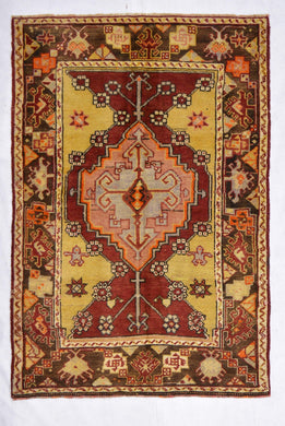 4x5 Red Vintage Turkish Area Rug