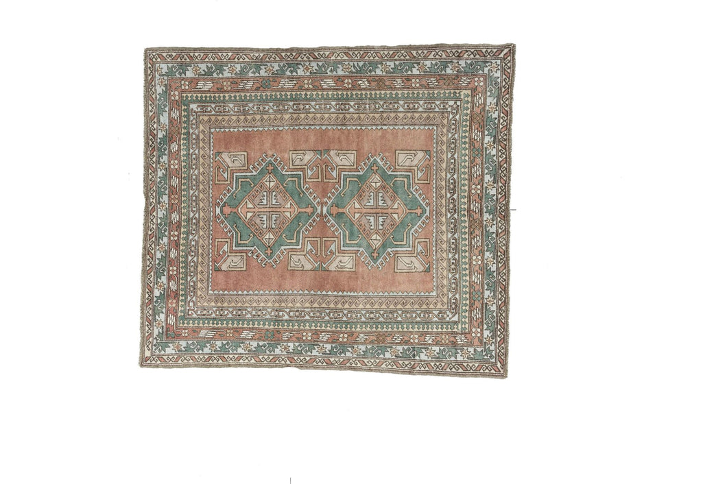 4x5 Red Vintage Turkish Area Rug