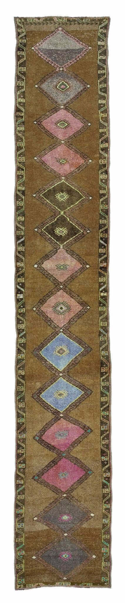 2x15 Colorful Vintage Turkish Runner Rug