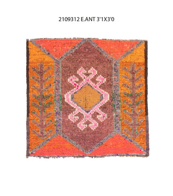 3x3 Old & Vintage Turkish Area Rug