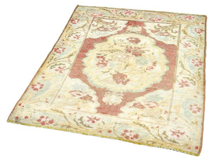 3x4 Indian Red & Aqua Green Colorful Old & Vintage Turkish Area Rug