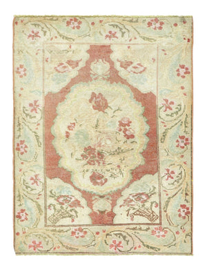 3x4 Indian Red & Aqua Green Colorful Old & Vintage Turkish Area Rug