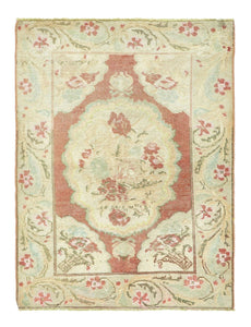 3x4 Indian Red & Aqua Green Colorful Old & Vintage Turkish Area Rug
