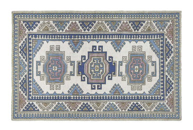 4x6 Beige & Steel Blue & Gray Purple Soft Vintage Turkish Area Rug