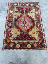 4x5 Red Vintage Turkish Area Rug